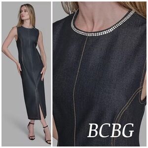 NEW BCBG Rhinestone Applique Sleeveless Dark Denim Dress size 4 NWT